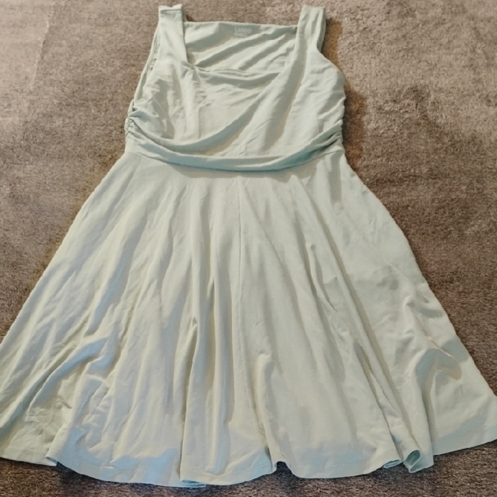 Lands End Light Aqua Square Neck Flare Dress